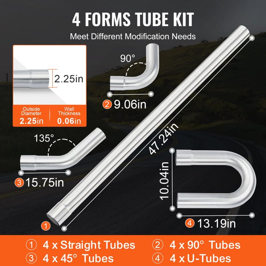VEVOR Exhaust Kit, 16pcs, DIY Universal Galvanized Steel Exhaust Kit with Slip-Fit Joint & Large Exhaust Tube, Rust-Proof Exhaust Pipe for Exhaust System, Fit for Garage/Auto Repair Store/4S Store