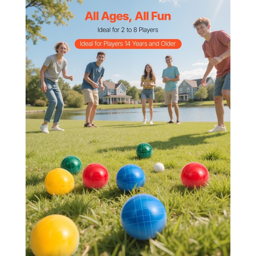 VEVOR Bocce Ball Set For Beach – 107 mm Resin, 8 Balls