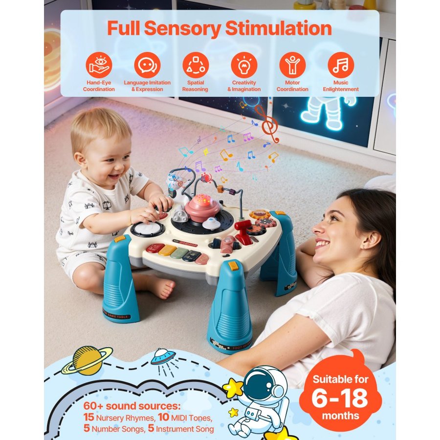 VEVOR Baby Activity Table – Space Theme, 60+ Sounds, 6-18M