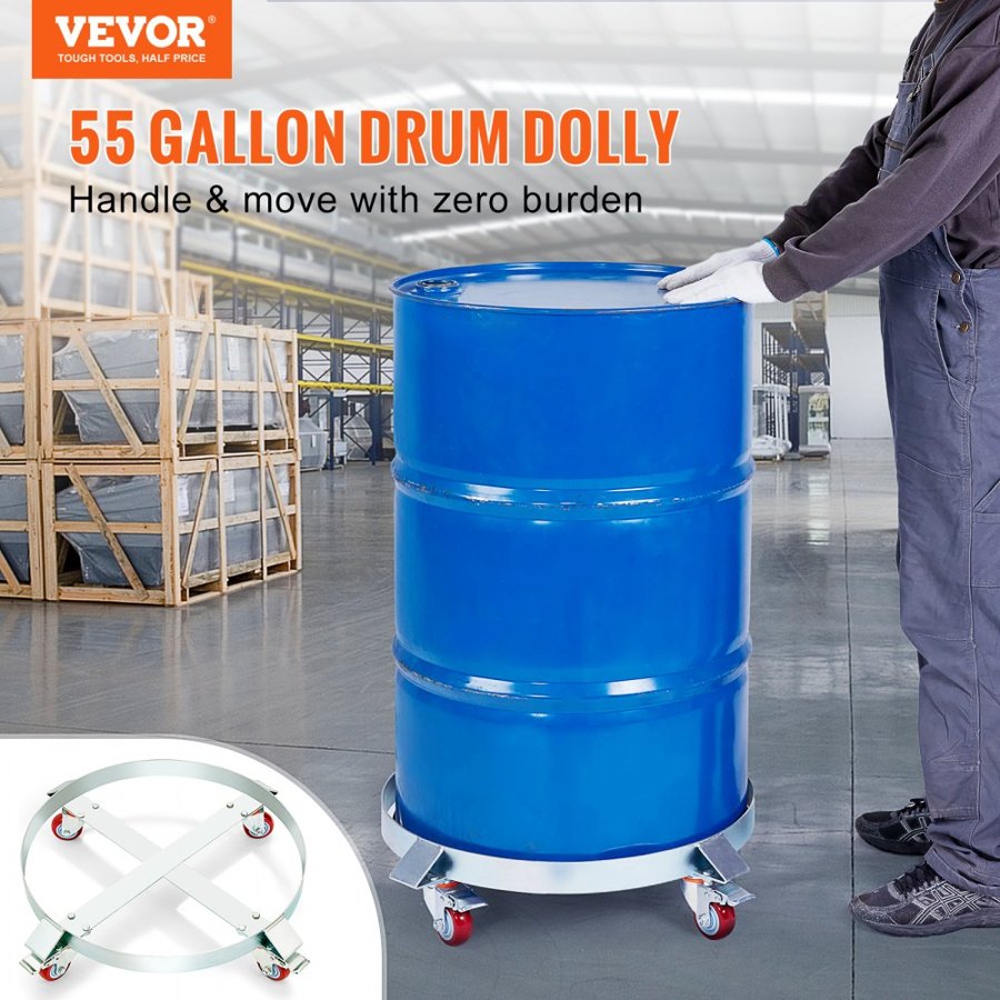VEVOR 2PCS 208.2 L Heavy Duty Drum Dolly, 453.6 kg Load Capacity, Barrel Dolly Cart Drum Caddy, Non Tipping Hand Truck Capacity Dollies with Steel Frame 4 Swivel Casters Wheel, for Drum Handling