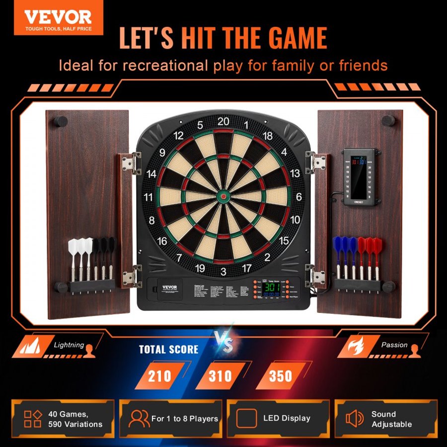VEVOR Dartboard and Cabinet Set, Ready-to-Play Bundle Dartboard Cabinet Set, Hideaway Cabinet Features Electronic Scoring, Easy Assembly, Complete with All Accessories, Perfect for Cricket Games
