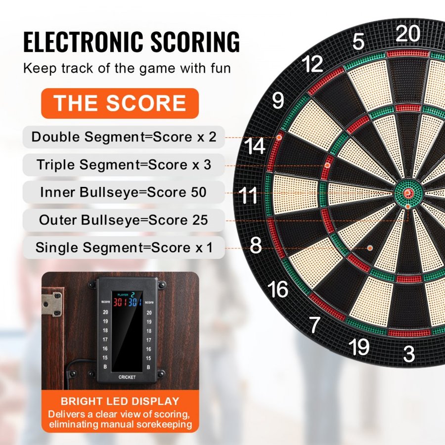 VEVOR Dartboard and Cabinet Set, Ready-to-Play Bundle Dartboard Cabinet Set, Hideaway Cabinet Features Electronic Scoring, Easy Assembly, Complete with All Accessories, Perfect for Cricket Games