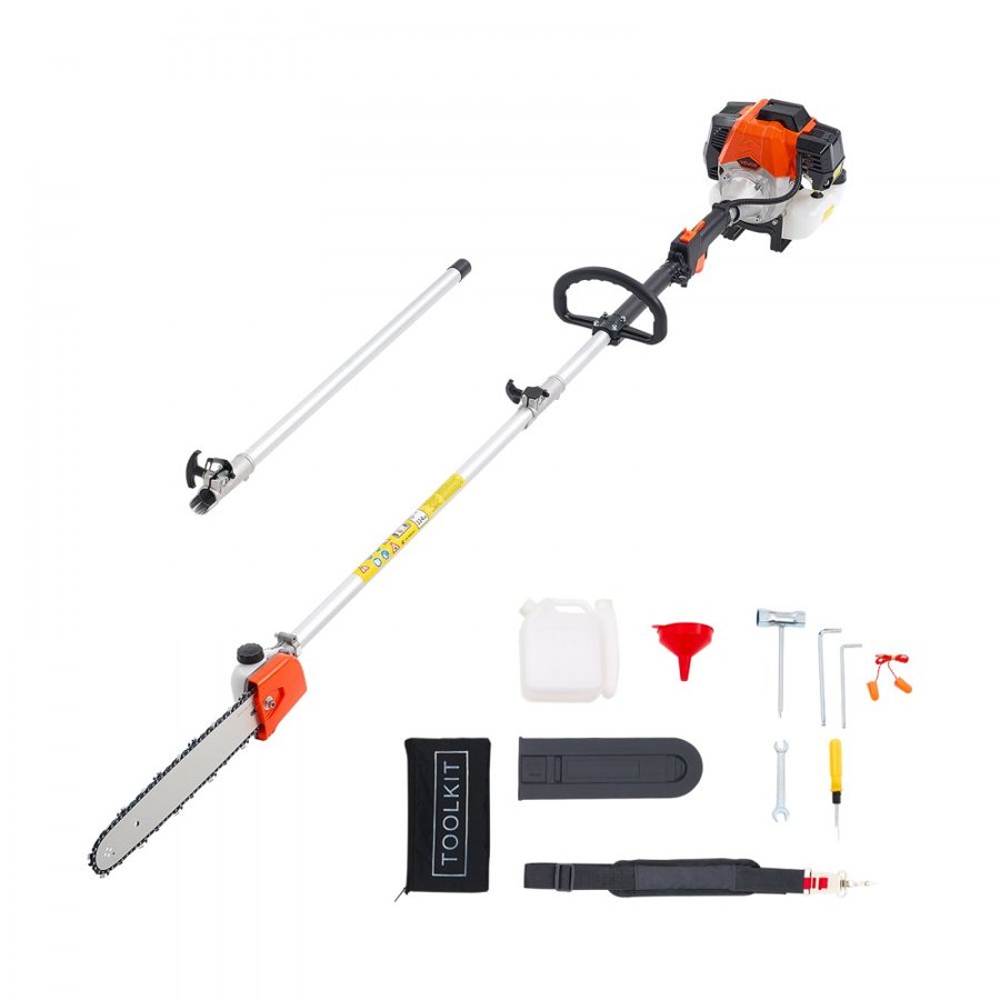 VEVOR Gas Pole Saw, 52CC 2 Stroke Gas Powered Pole Saws with 35.6 cm Cutting Bar, Cordless Tree Trimmer with 850ml Fuel Tank, 2.2 to 2.94 m  Extendable, Powerful Chainsaw for Tree Trimming Pruning