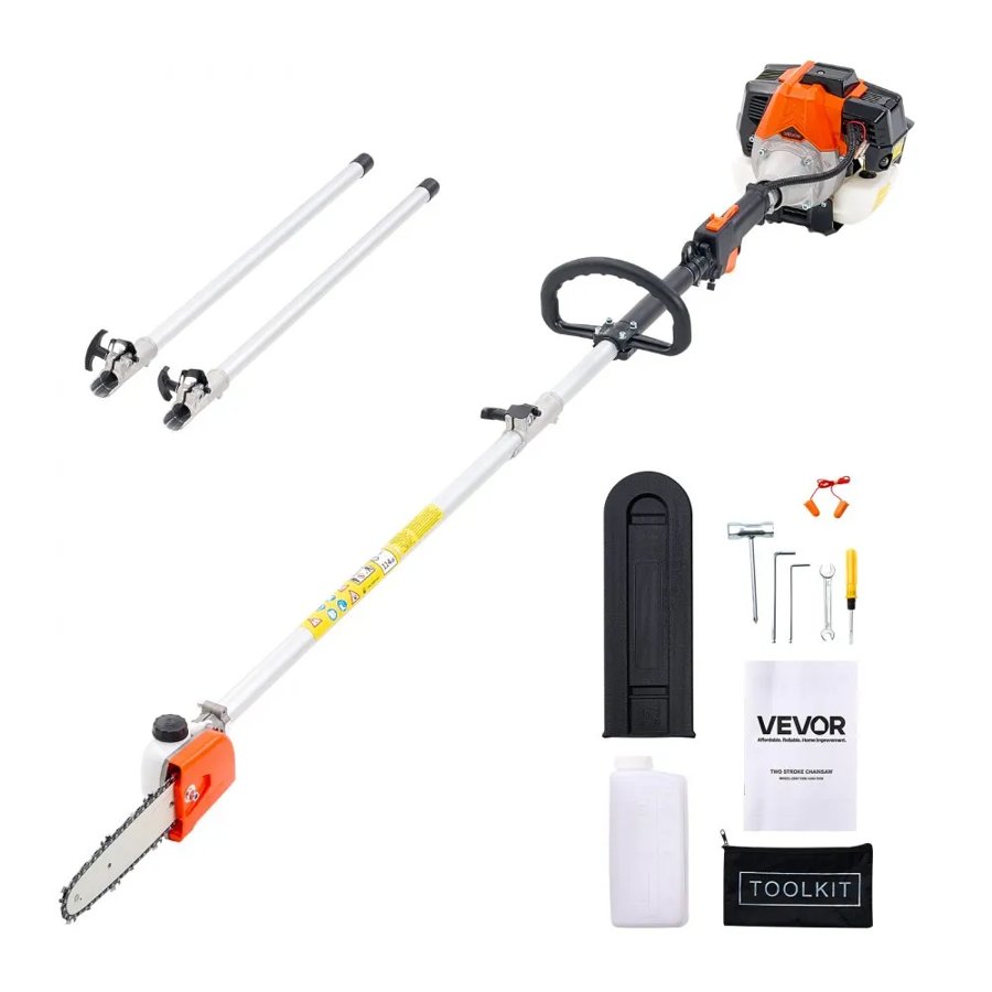 VEVOR Gas Pole Saw, 33CC 2 Stroke Gas Powered Pole Saws with 20.3 cm Cutting Bar, Cordless Tree Trimmer with 850ml Fuel Tank, 2 to 3.5 m  Extendable, Powerful Chainsaw for Tree Trimming Pruning