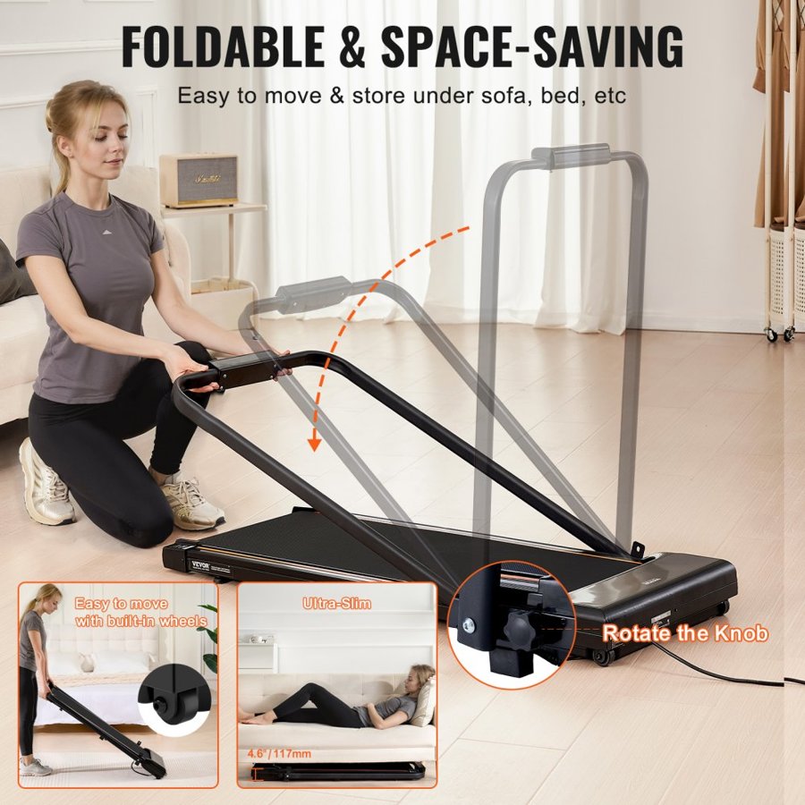 VEVOR Walking Pad, Under Desk Treadmill for Home Office, Working Walking Running Machine, 265 Lbs Capacity Folding Treadmill, 2.5HP 2 in 1 Portable Pad with Handle Bar, Remote Control and LED Display