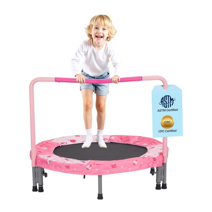 VEVOR 36" Kids Trampoline, 3FT Indoor Outdoor Trampoline, Foldable Mini Trampoline with Handle, Rebounder Trampoline for Toddlers, Birthday Gift for 3+ Years Children, Boys Girls for Fun, Red