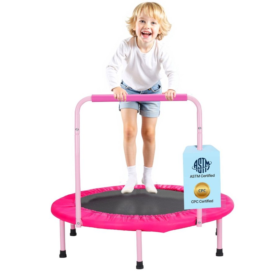 VEVOR 36" Kids Trampoline, 3FT Indoor Outdoor Trampoline, Foldable Mini Trampoline with Handle, Rebounder Trampoline for Toddlers, Birthday Gift for 3+ Years Children, Boys Girls for Fun, Pink
