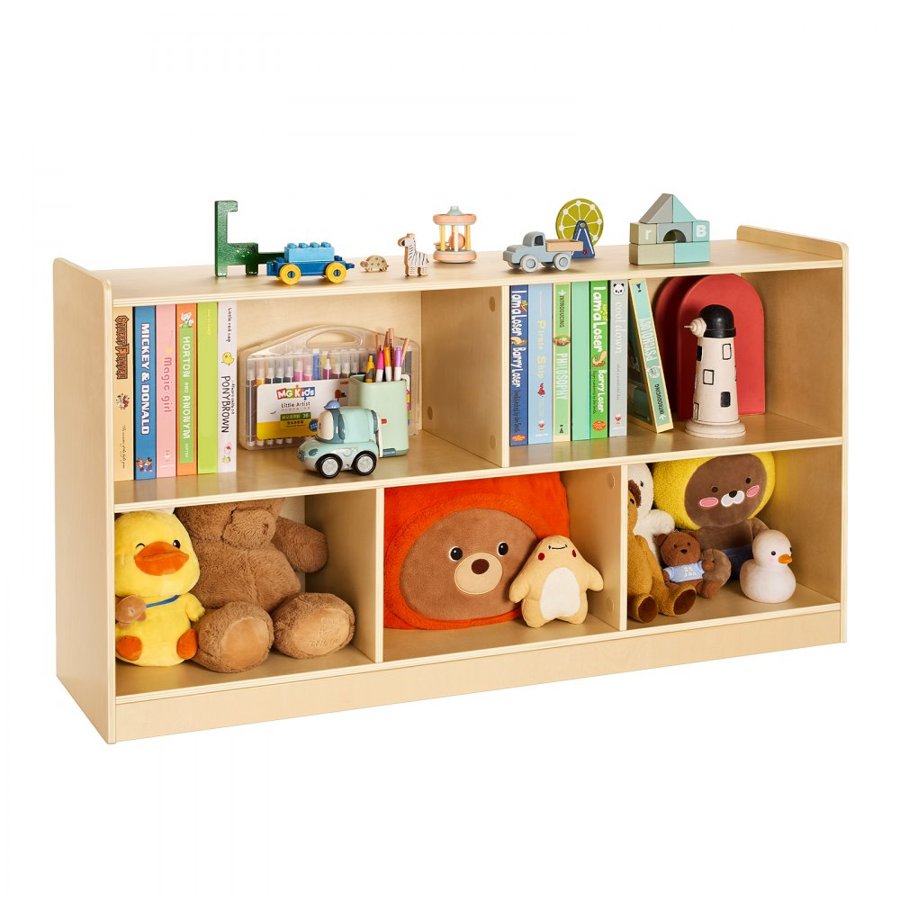 VEVOR Montessori Bookshelf, 1140 mm Width Toy Storage Organizer, 5-Section Kids Display Storage Cabinet, Daycare Furniture, Kids Bookshelf for Bedroom, Nursery, Living Room, Entryway, Preschool, Brown