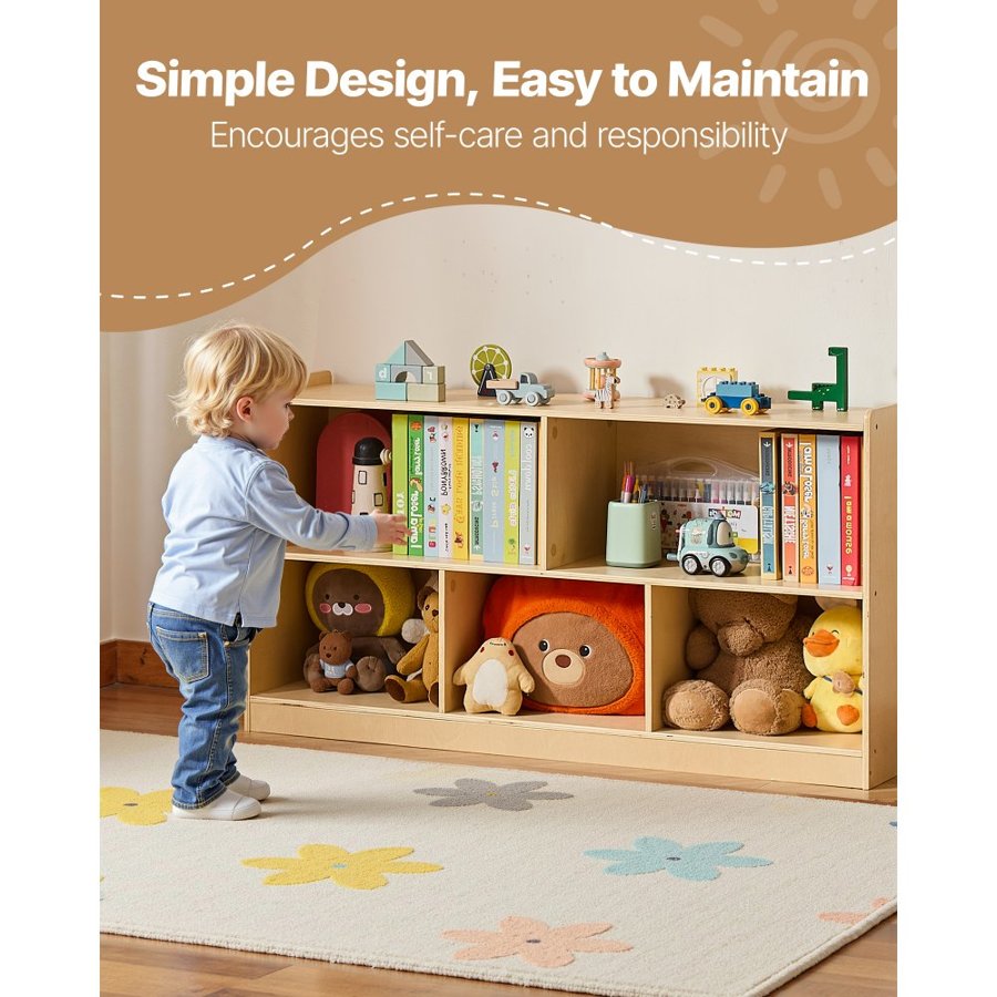 VEVOR Montessori Bookshelf, 1140 mm Width Toy Storage Organizer, 5-Section Kids Display Storage Cabinet, Daycare Furniture, Kids Bookshelf for Bedroom, Nursery, Living Room, Entryway, Preschool, Brown
