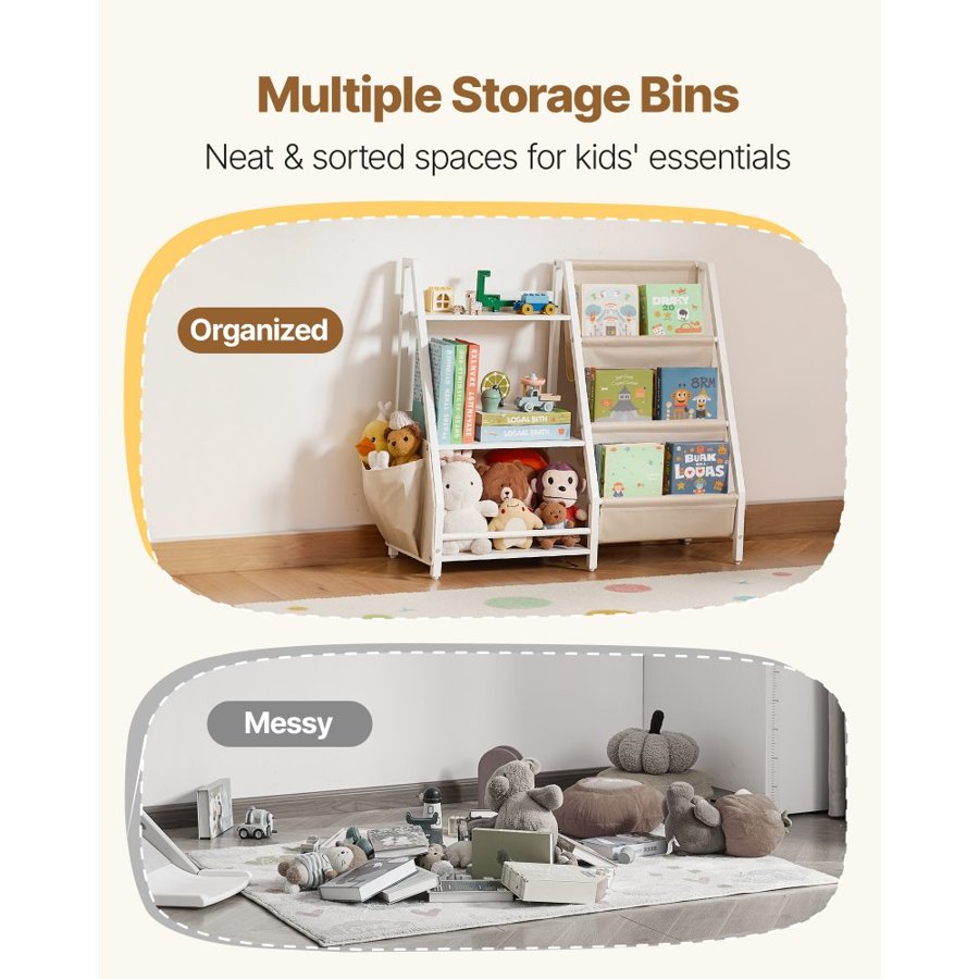 VEVOR Bookshelf for Kids Room – 3-Tier, 7 Compartments