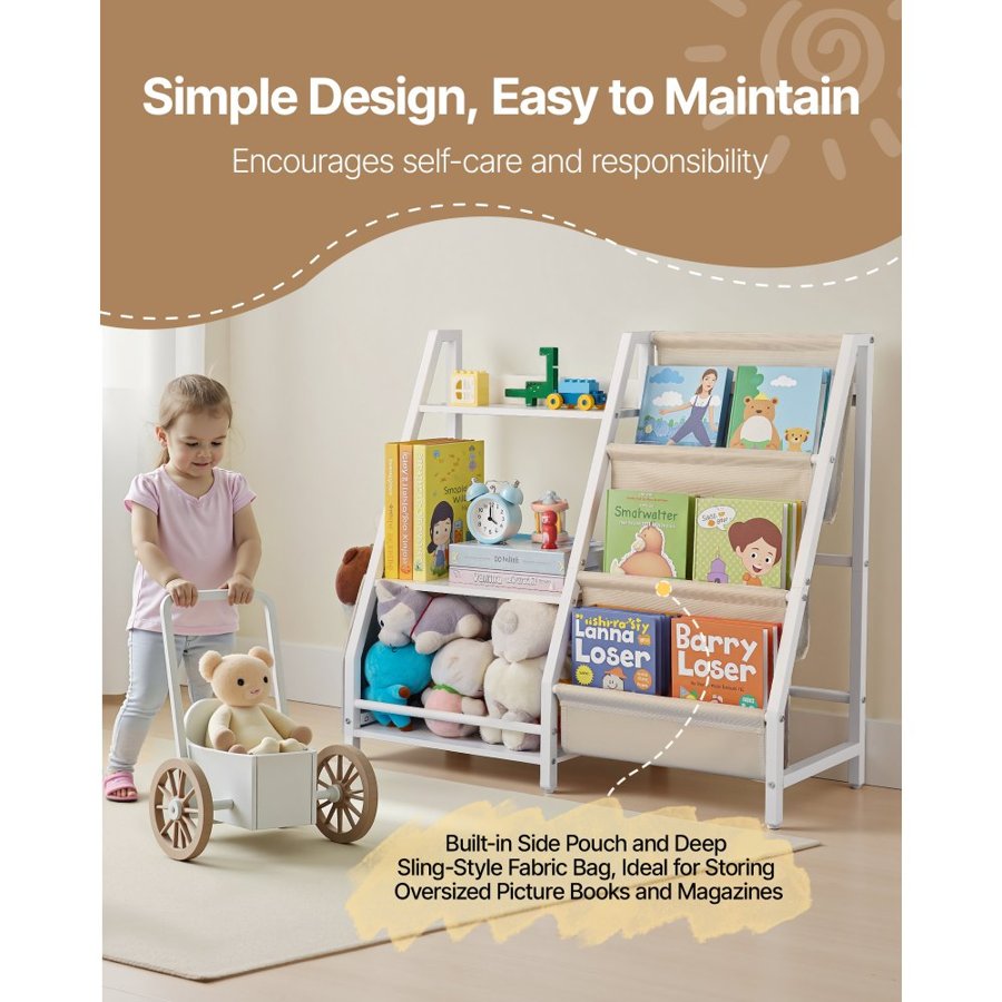 VEVOR Bookshelf for Kids Room – 3-Tier, 7 Compartments