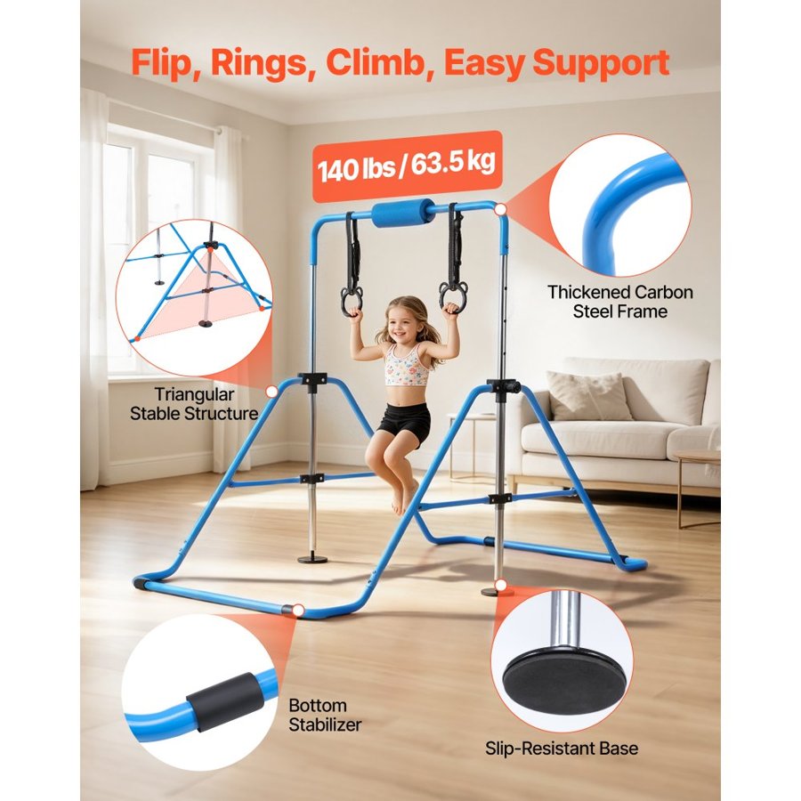 VEVOR Adjustable Gymnastics Bar for Kids – 5-Level, 140 lbs