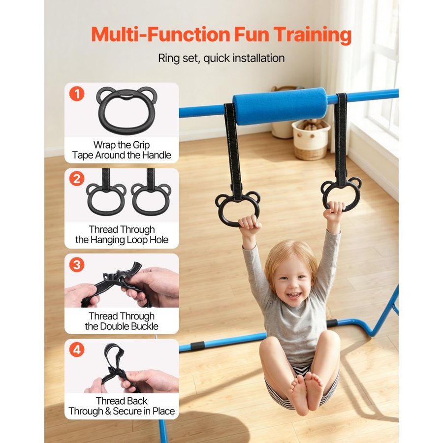 VEVOR Adjustable Gymnastics Bar for Kids – 5-Level, 140 lbs