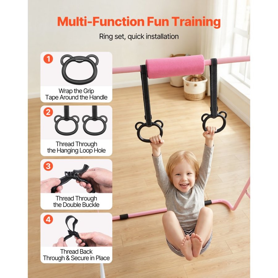 VEVOR Folding Gymnastics Bar for Kids – 63.5kg, 5 Heights