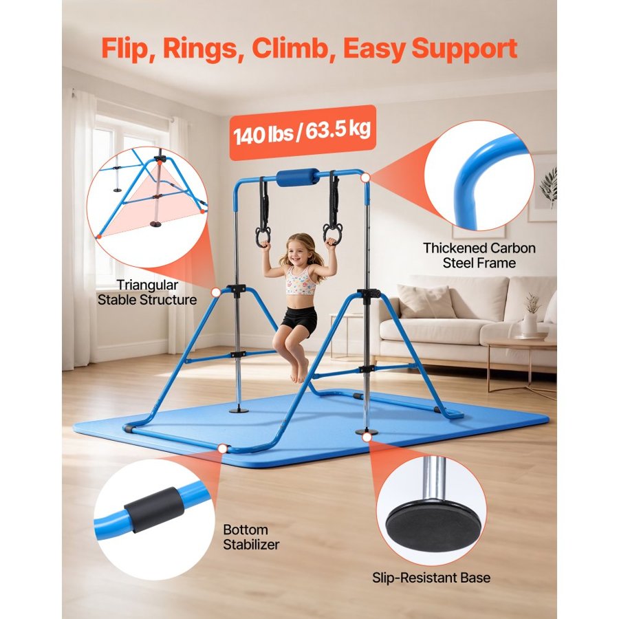 VEVOR Kids Gymnastics Bar and Mat – 63.5 kg Cap, Adjustable