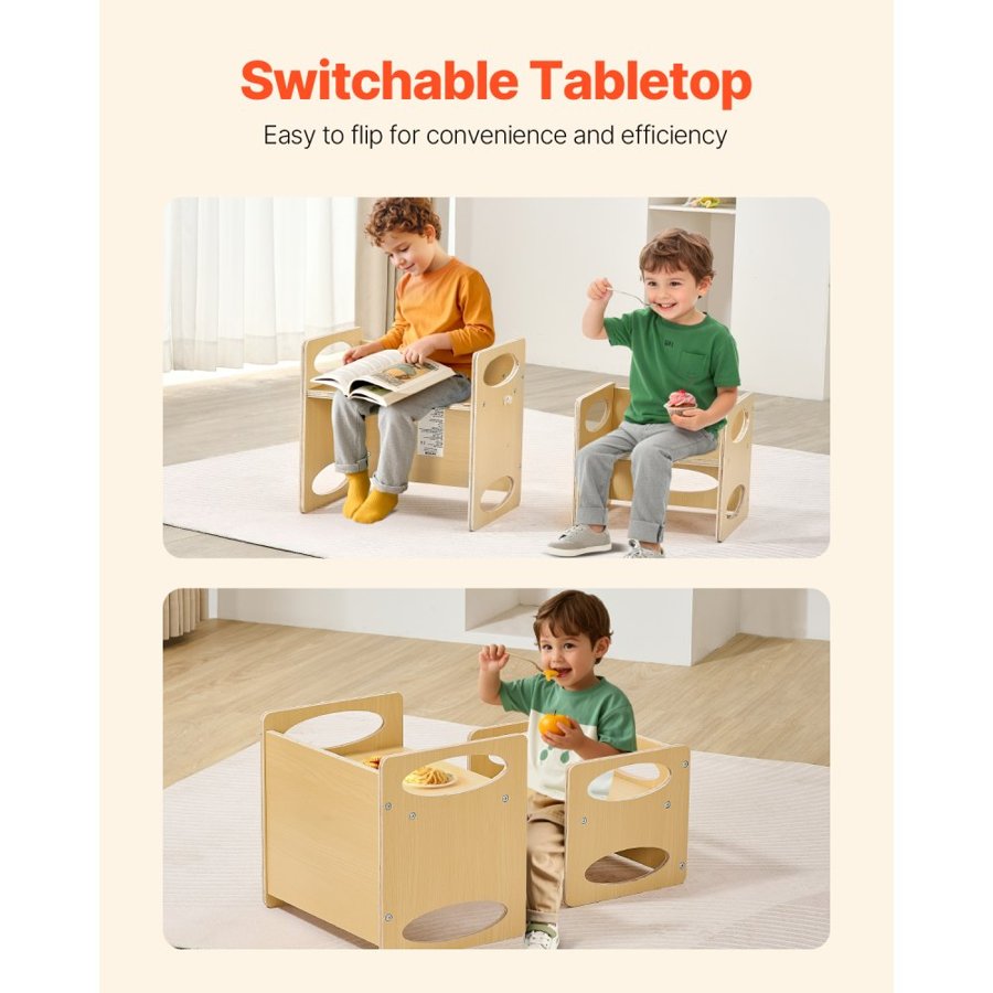 VEVOR Montessori Weaning Table and Chair Set, Wooden Toddler Table and Chair Set for Aged 1-5, Adjustable Height Kids Montessori Chair and Activity Table, Ideal for Reading, Eating, Playing - Natural