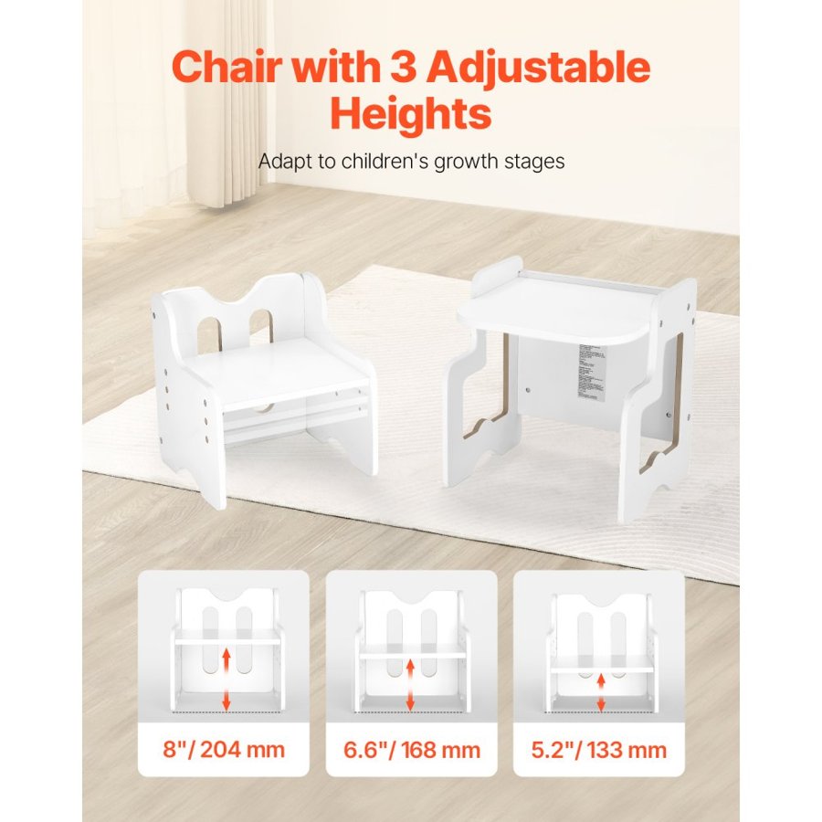VEVOR Montessori Weaning Table and Chair Set, 3 In 1 Wooden Toddler Table and Chairs with Chalkboard, Adjustable Height Montessori Table for Ages 1-5, Ideal for Drawing, Reading, Eating - White