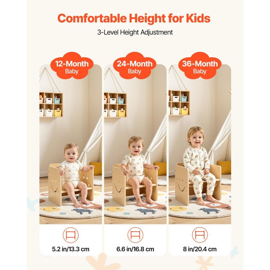 VEVOR Montessori Weaning Table and Chair Set, Wooden, Kids Table and Chair Set for Toddlers 1-5, Step Stool with Whiteboard and 3 Heights Adjustable, Easy to Clean, for Eating Drawing Reading Playing