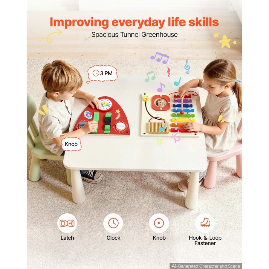 VEVOR Wall Busy Board, 13-in-1 Rocket Montessori Sensory Activity Panels, Learning Activity Center for Daycare, Classroom, Playroom, and Home, Sturdy Wooden Educational Toys, with Mounting Hardware