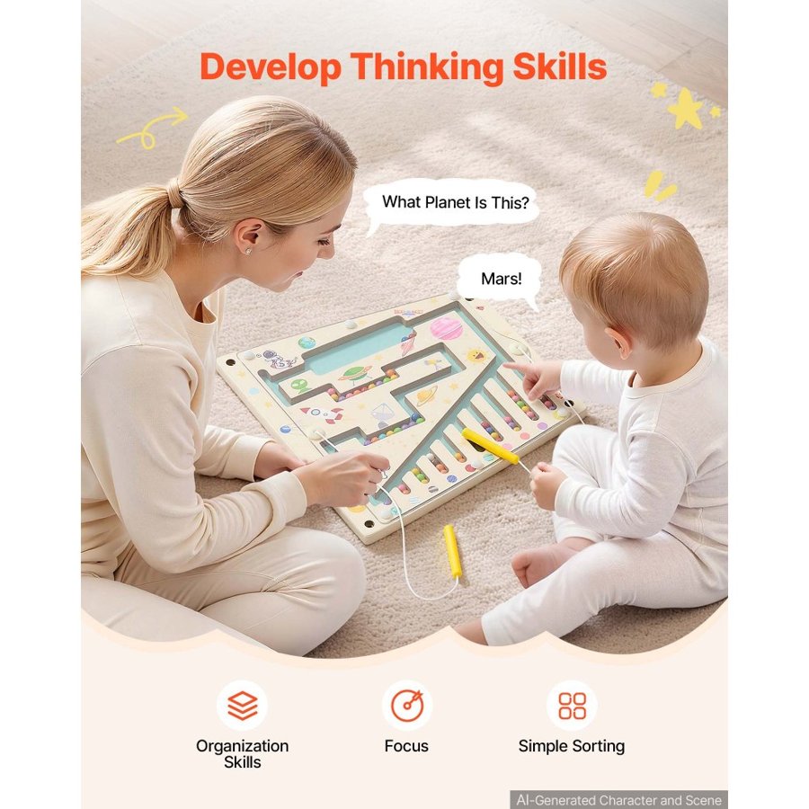 VEVOR Wall Busy Board, 13-in-1 Rocket Montessori Sensory Activity Panels, Learning Activity Center for Daycare, Classroom, Playroom, and Home, Sturdy Wooden Educational Toys, with Mounting Hardware