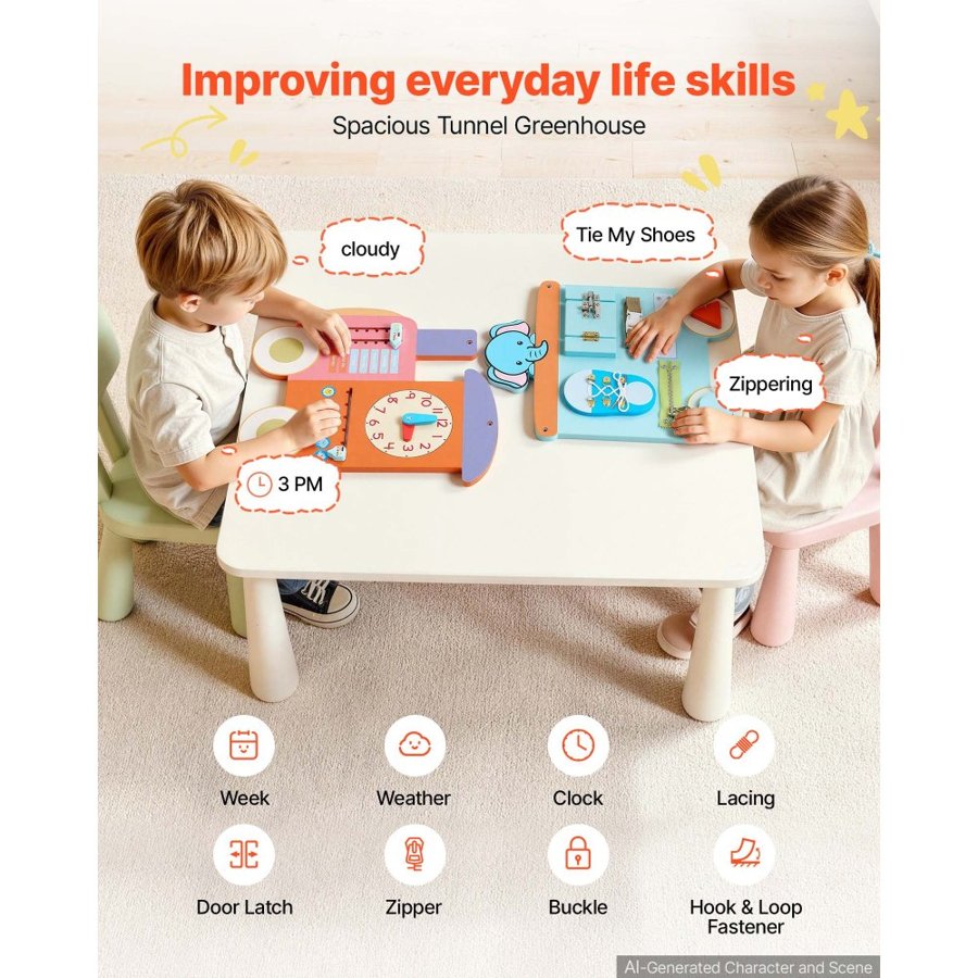 VEVOR Wall Busy Board, 18-in-1 Train Montessori Sensory Activity Panels, Learning Activity Center for Daycare, Classroom, Playroom, and Home, Sturdy Wooden Educational Toys, with Mounting Hardware
