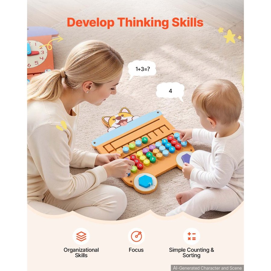VEVOR Wall Busy Board, 18-in-1 Train Montessori Sensory Activity Panels, Learning Activity Center for Daycare, Classroom, Playroom, and Home, Sturdy Wooden Educational Toys, with Mounting Hardware