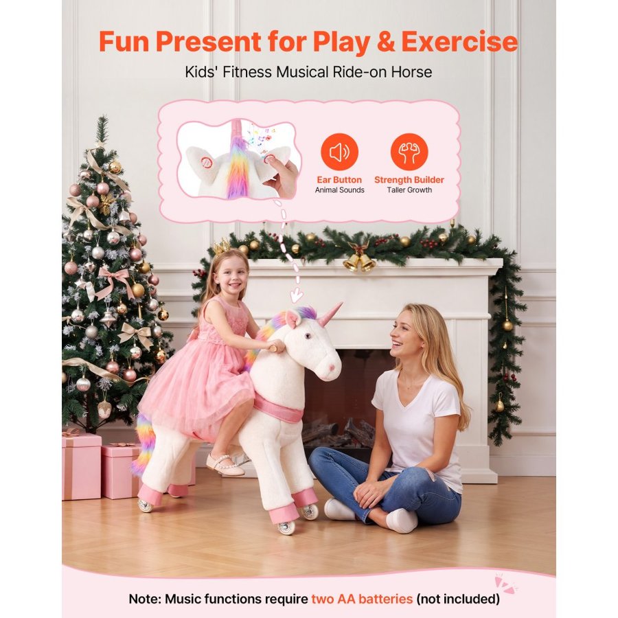 VEVOR Ride On Horse, Riding Unicorn Toys for Kids, No Battery Required, Smooth Wheels with Anti-Roll Stop Ring, Upgraded Raised Seat, Handles, Sturdy Pedals, 80 kg Max Load Capacity for Ages 6+