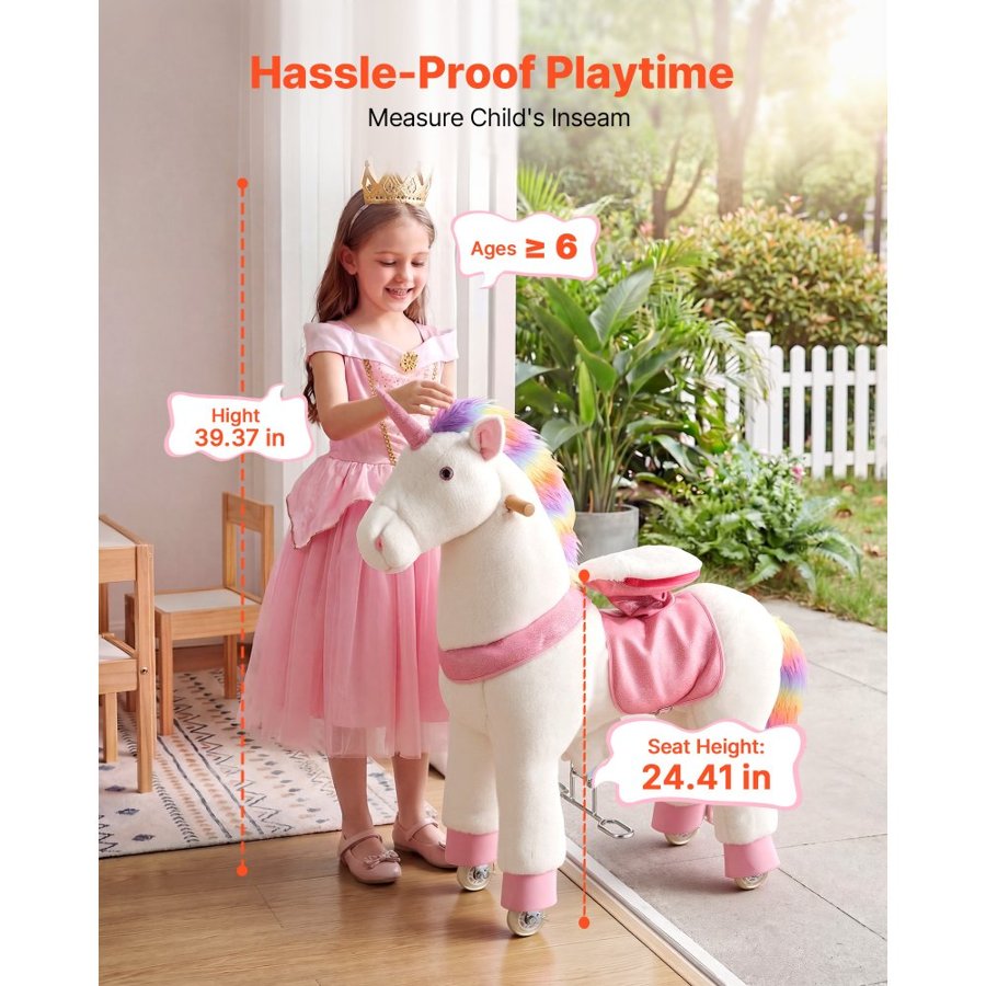 VEVOR Ride On Horse, Riding Unicorn Toys for Kids, No Battery Required, Smooth Wheels with Anti-Roll Stop Ring, Upgraded Raised Seat, Handles, Sturdy Pedals, 80 kg Max Load Capacity for Ages 6+