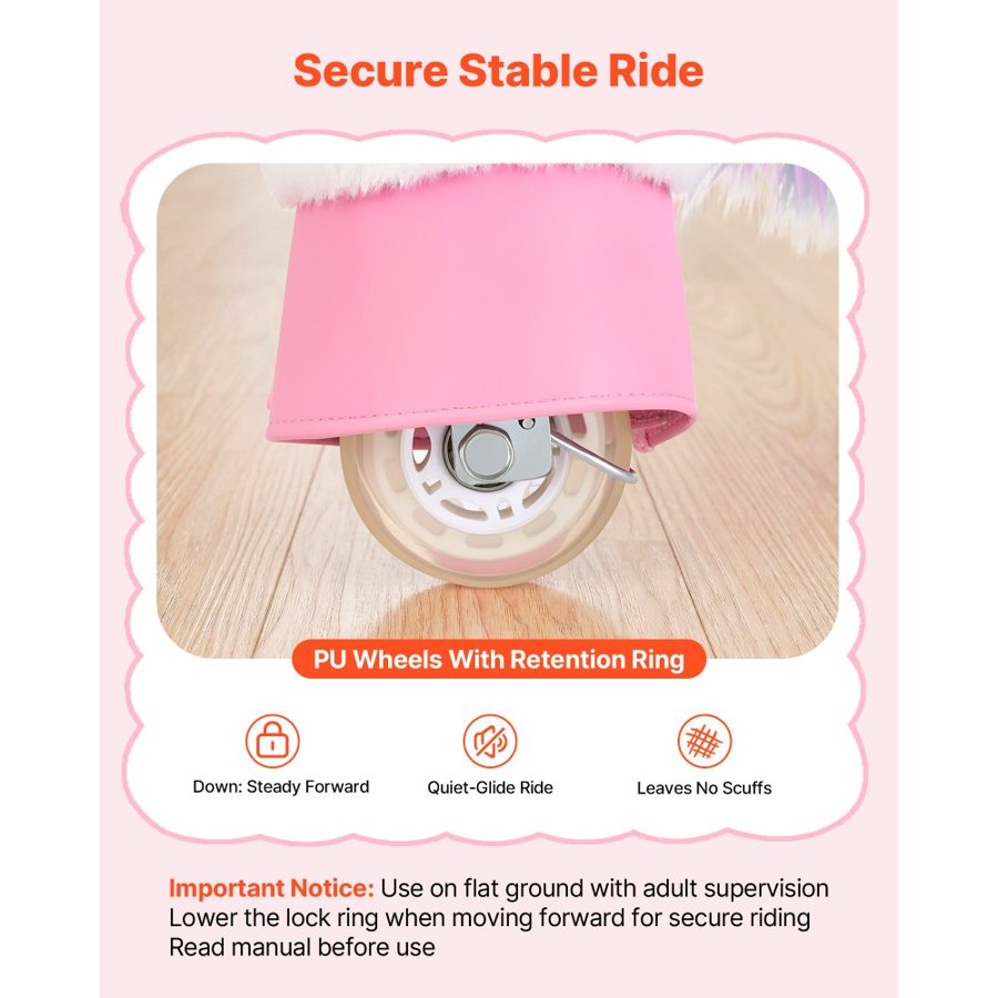 VEVOR Ride On Horse, Riding Unicorn Toys for Kids, No Battery Required, Smooth Wheels with Anti-Roll Stop Ring, Upgraded Raised Seat, Handles, Sturdy Pedals, 80 kg Max Load Capacity for Ages 6+