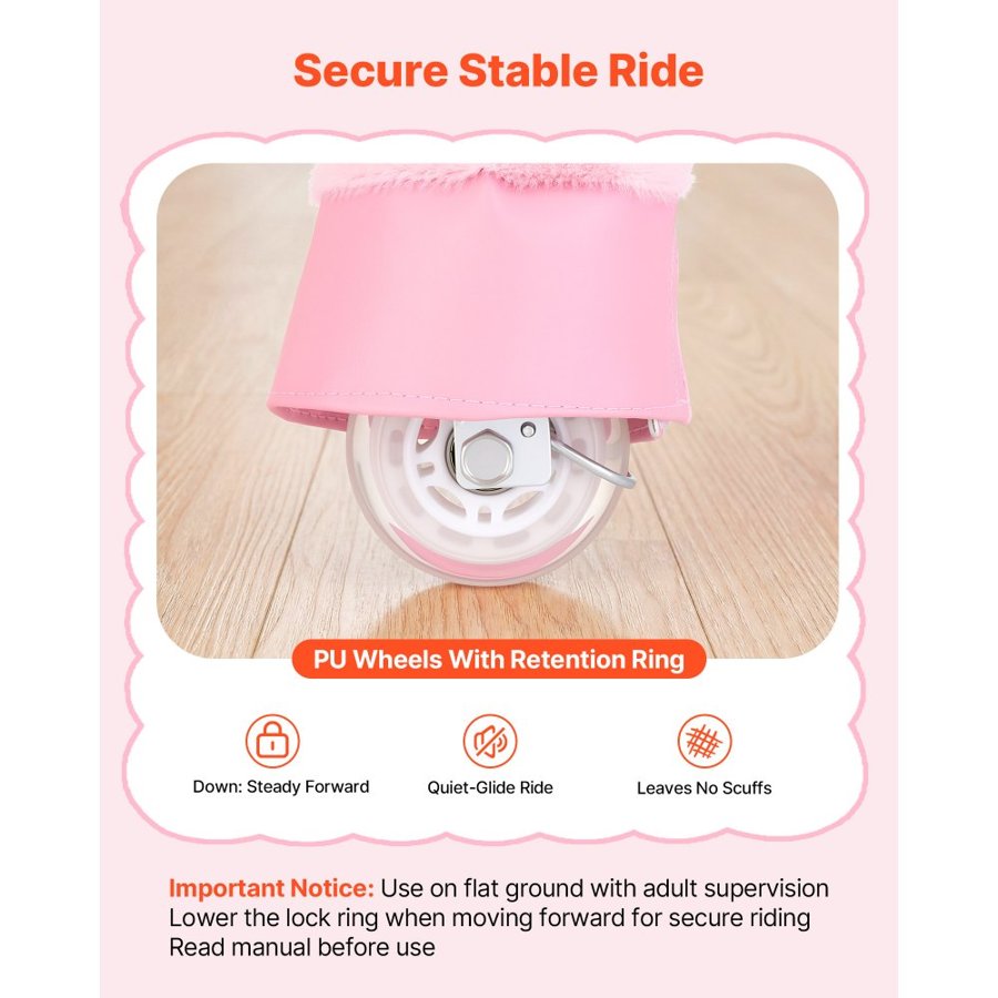 VEVOR Ride On Horse, Riding Pink Unicorn Toys for Kids, No Battery Required, Smooth Wheels with Anti-Roll Stop Ring, Upgraded Raised Seat, Handles, Pedals, 50 kg Max Load Capacity for Ages 3-8