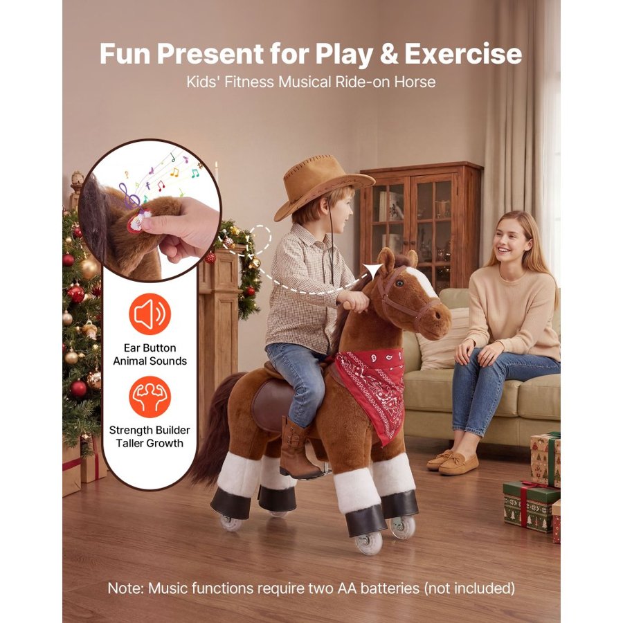 VEVOR Ride On Horse, Riding Pony Toys for Kids, No Battery Required, Smooth Wheels with Anti-Roll Stop Ring, Upgraded Raised Seat, Handles, Pedals, 50 kg Max Load Capacity for Ages 3-8