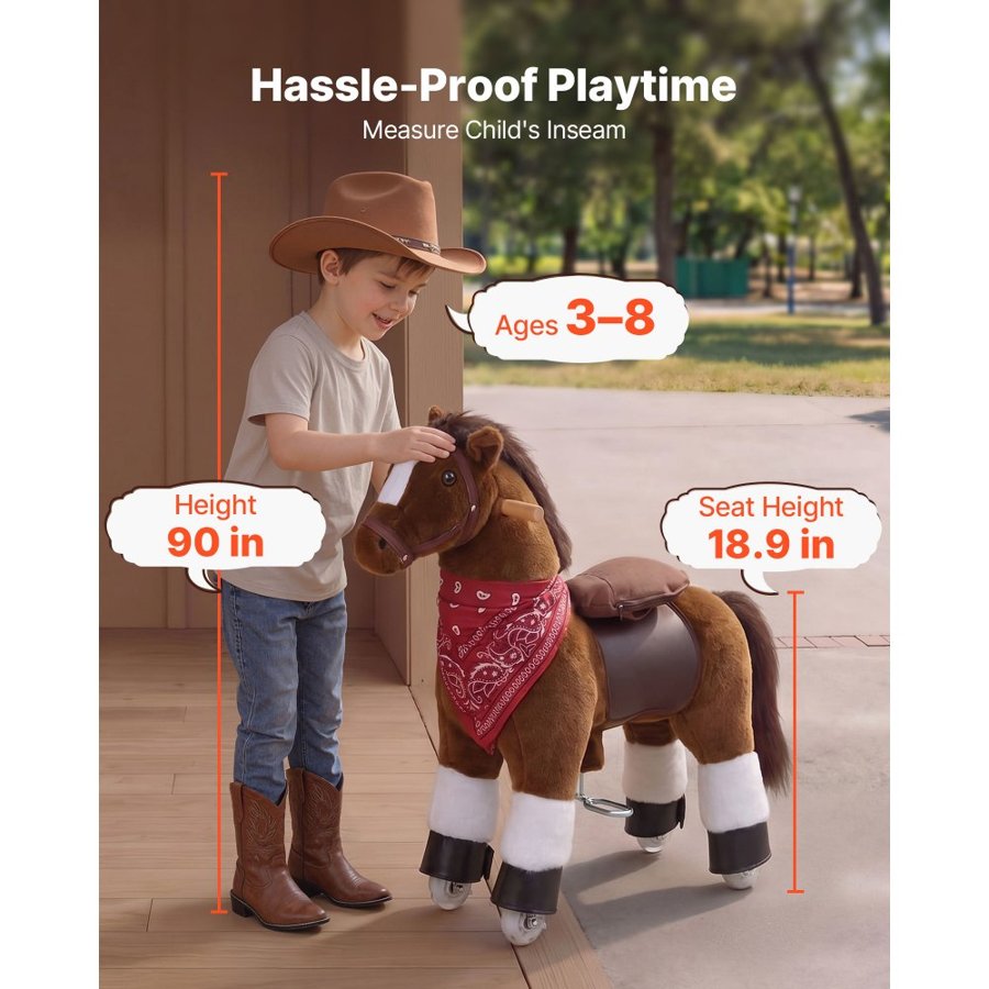 VEVOR Ride On Horse, Riding Pony Toys for Kids, No Battery Required, Smooth Wheels with Anti-Roll Stop Ring, Upgraded Raised Seat, Handles, Pedals, 50 kg Max Load Capacity for Ages 3-8