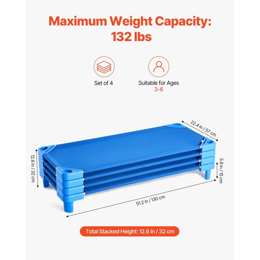 VEVOR Stackable Nap Cots — Pack of 4 Kids Daycare Cots