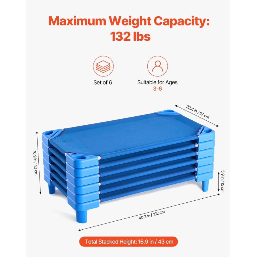 VEVOR Stackable Kiddie Cots – 40.2 x 22.4 x 5.9", 6 Pack