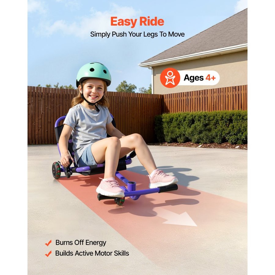 VEVOR Ride on Scooter 68 kg Swing Side-to-Side for Amazing Riding Purple, for Ages 4+, Powered by Zig-Zag Motion, Ride on Toy with 3 Adjustable Length, Hand Brake, for Hard Surface Indoor & Outdoor