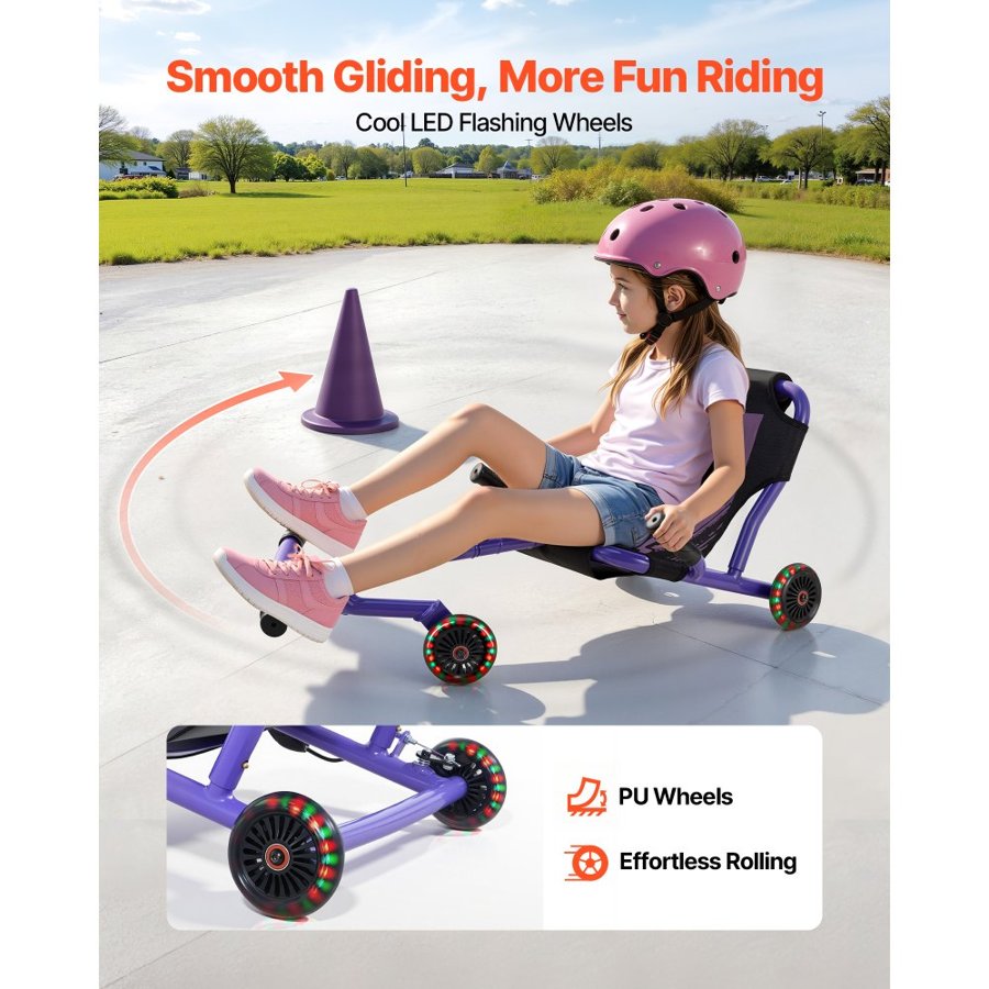 VEVOR Ride on Scooter 68 kg Swing Side-to-Side for Amazing Riding Purple, for Ages 4+, Powered by Zig-Zag Motion, Ride on Toy with 3 Adjustable Length, Hand Brake, for Hard Surface Indoor & Outdoor