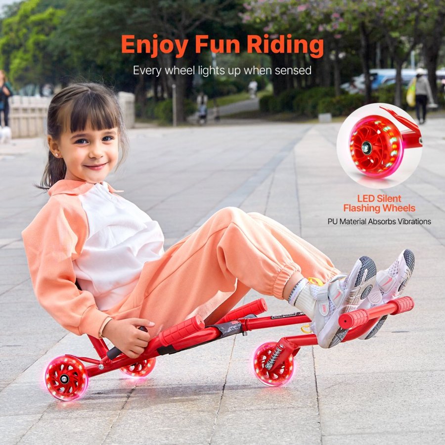 VEVOR Ride on Scooter 60 kg Swing Side-to-Side for Amazing Riding Red, for Ages 4+, Powered by Zig-Zag Motion, Ride on Drifting Toy, with Adjustable Length, for Hard Surface, Indoor & Outdoor