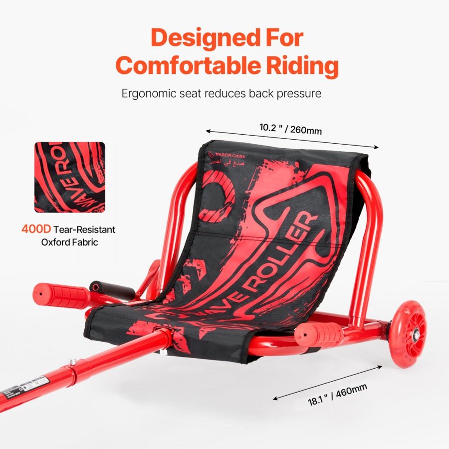 VEVOR Ride on Scooter 60 kg Swing Side-to-Side for Amazing Riding Red, for Ages 4+, Powered by Zig-Zag Motion, Ride on Drifting Toy, with Adjustable Length, for Hard Surface, Indoor & Outdoor