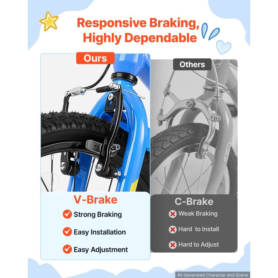 VEVOR Kids Bike, 18 in Children Bicycle, with Kickstand BMX Style Blue, for Boys Girls Ages 5-8, Adjustable Seat & Handlebar, Front Brake and Rear Drum Brake, Cup Holder, High-Carbon Steel Frame