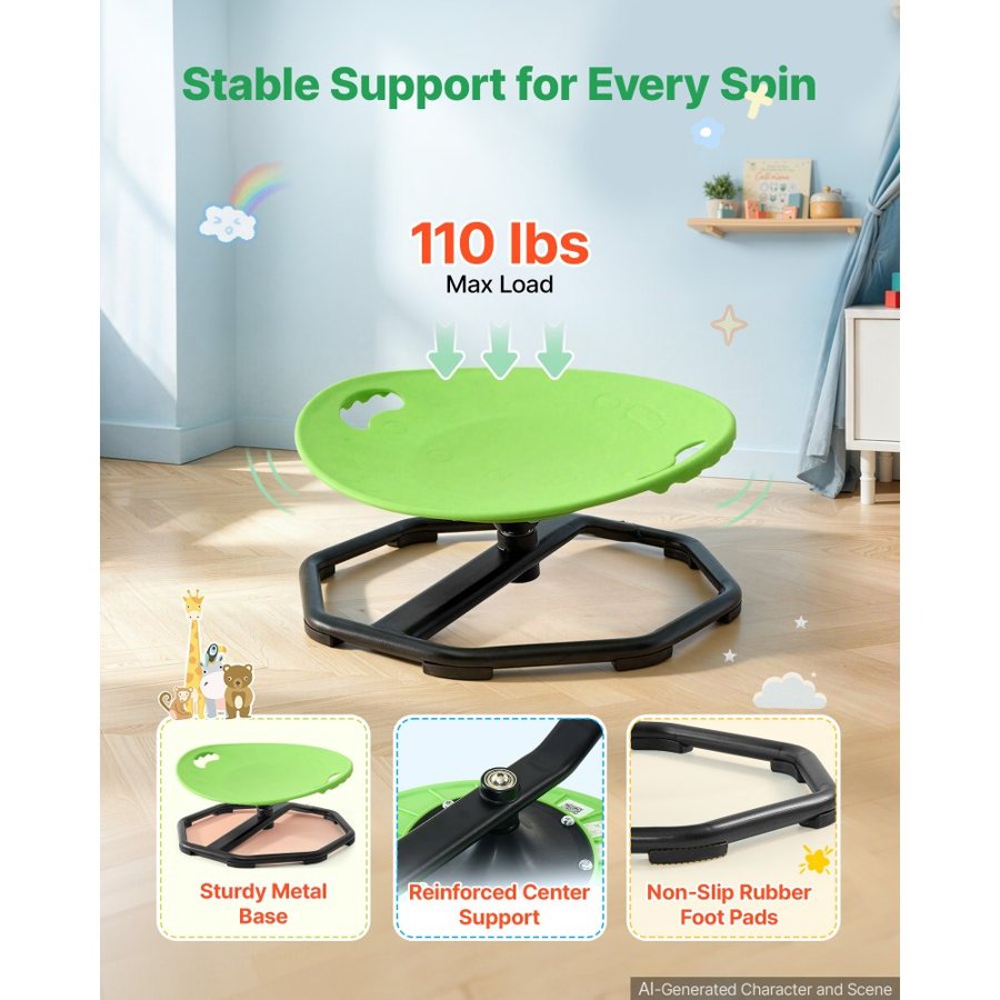 VEVOR Spinning Chair for Autistic Kids Ages 2-6 Autism Sensory Toy 50 kg, Sensory Swivel Seat Products for Children ADHD, Training Body Coordination Balance, 430 mm x 355 mm, Rounded Shape, Green