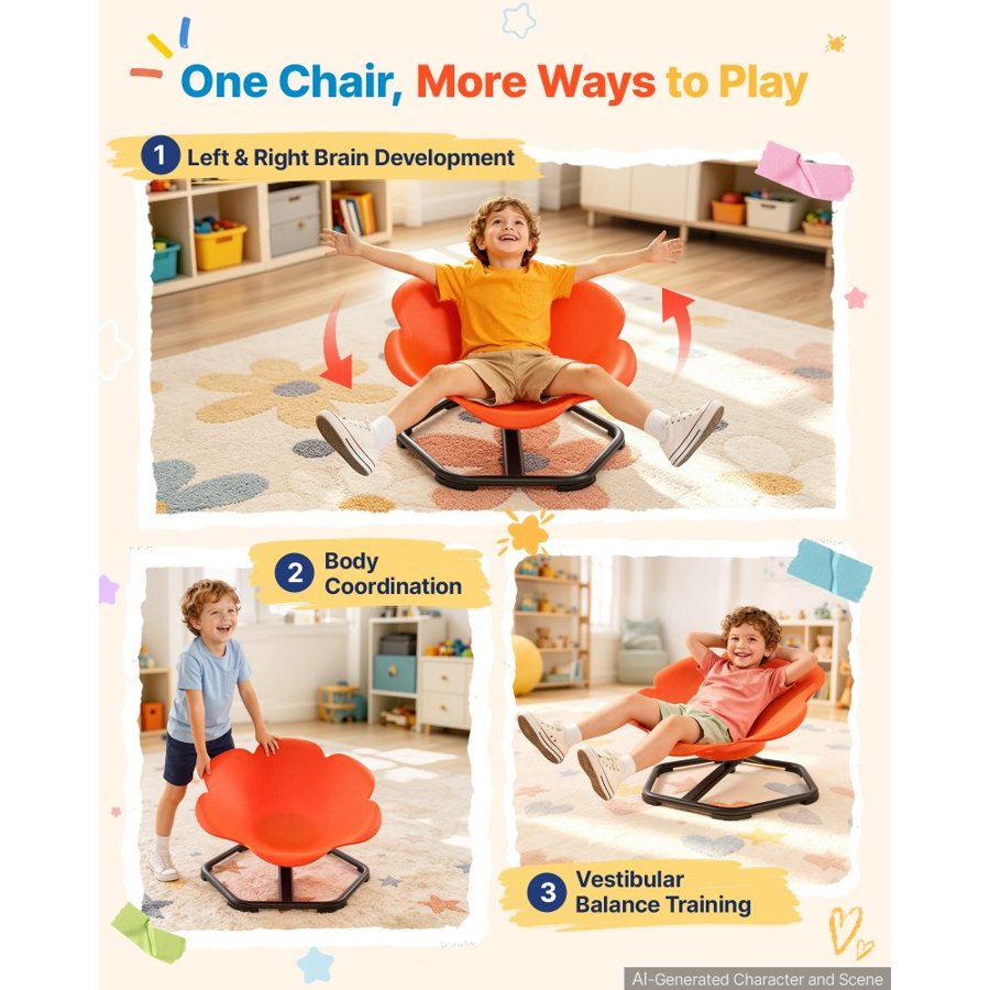 VEVOR Spinning Chair for Autistic Kids Ages 3-12 Autism Sensory Toy 100 kg, Sit and Spin Swivel Seat for Children ADHD, Secure & Supportive Backrest, Training Body Coordination, 650 mm x 650 mm, Orange