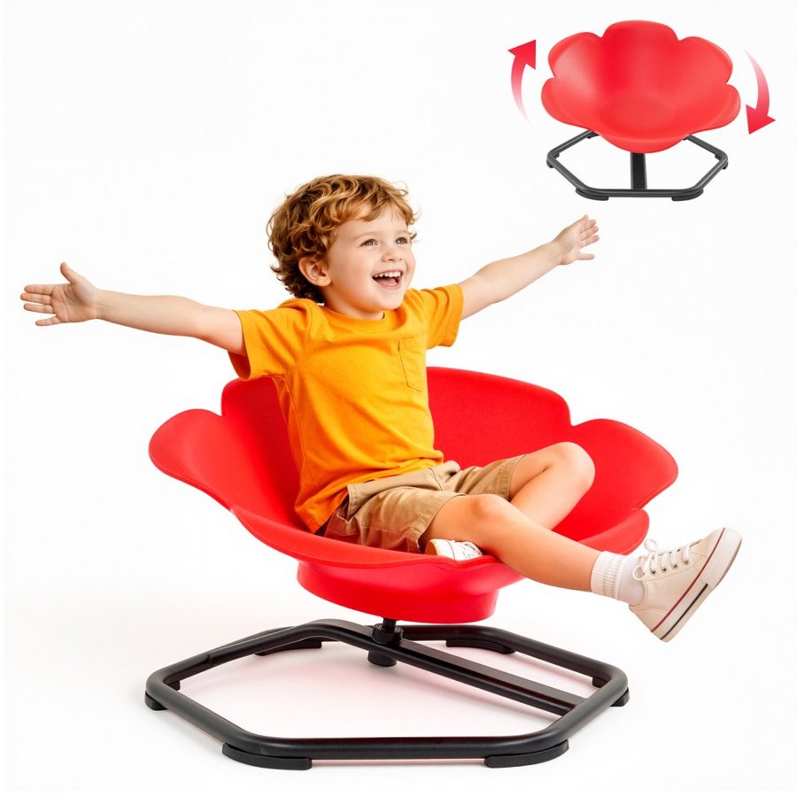 VEVOR Spinning Chair for Autistic Kids Ages 3-12 Autism Sensory Toy 100 kg, Sit and Spin Swivel Seat for Children ADHD, Secure & Supportive Backrest, Training Body Coordination, 650 mm x 650 mm, Red