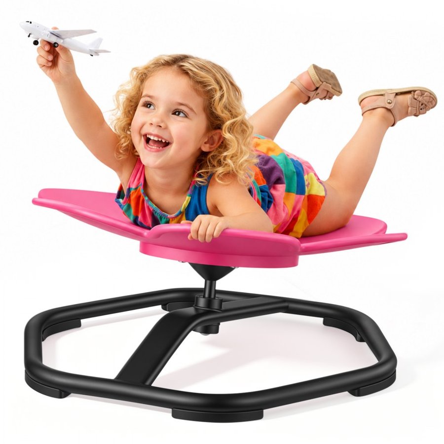 VEVOR Kids Swivel Chair, 220 lbs Capacity, Flower Shape Sensory Spinning Chair, Autistic Kids Sensory Toy Seat with Non-Slip Metal Base, Toddler Sit & Spin Seat for Coordination Balance Focus, Rose
