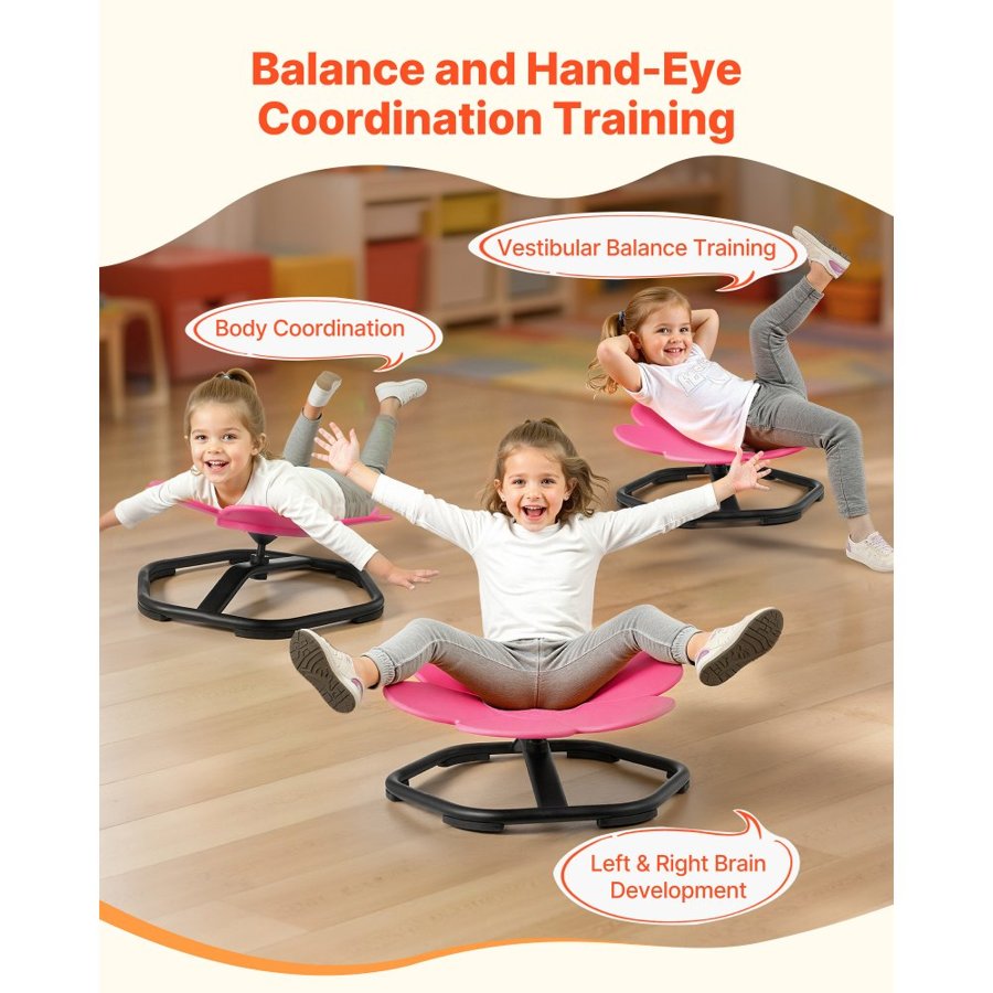 VEVOR Kids Swivel Chair, 220 lbs Capacity, Flower Shape Sensory Spinning Chair, Autistic Kids Sensory Toy Seat with Non-Slip Metal Base, Toddler Sit & Spin Seat for Coordination Balance Focus, Rose