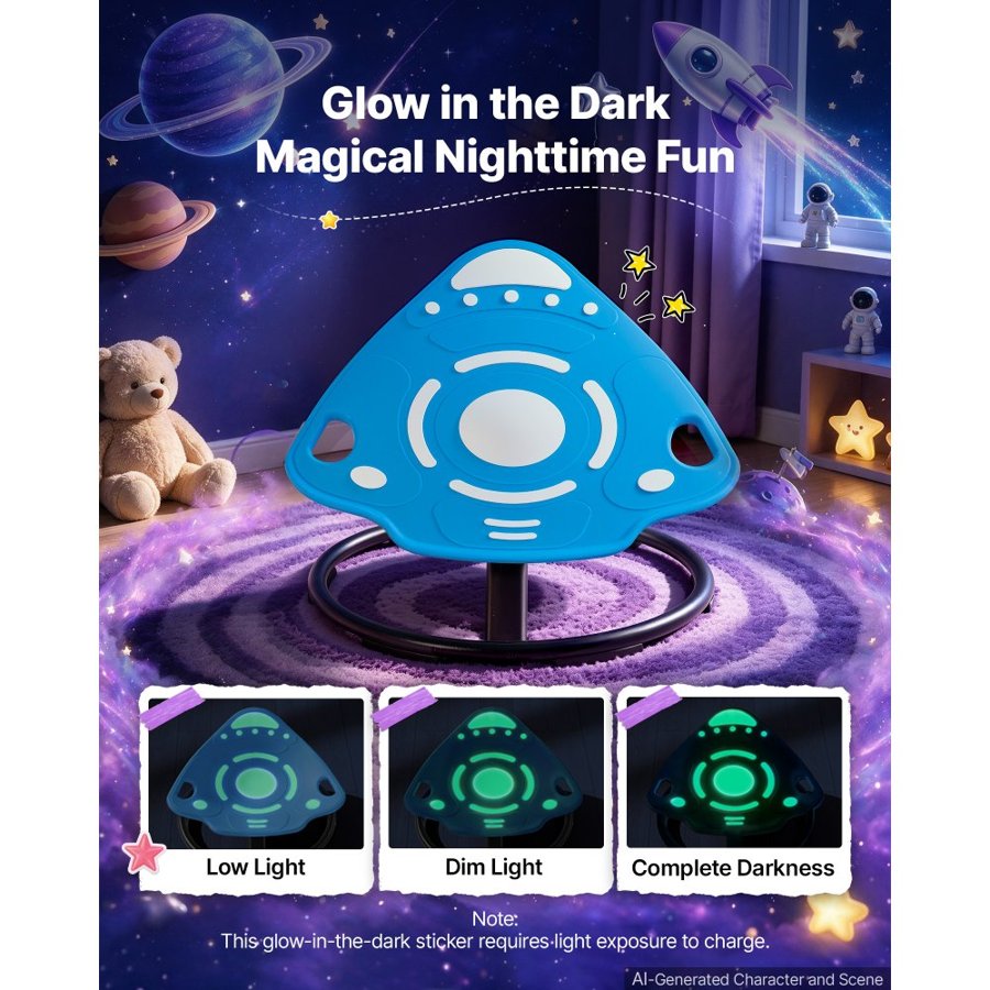 VEVOR Spinning Chair for Autistic Kids Ages 3-12 Autism Sensory Toy 75 kg, Sensory Swivel Seat for Children ADHD, Glow in the Dark, Training Body Coordination, 519 mm x 520 mm, Rocket Shape, Blue