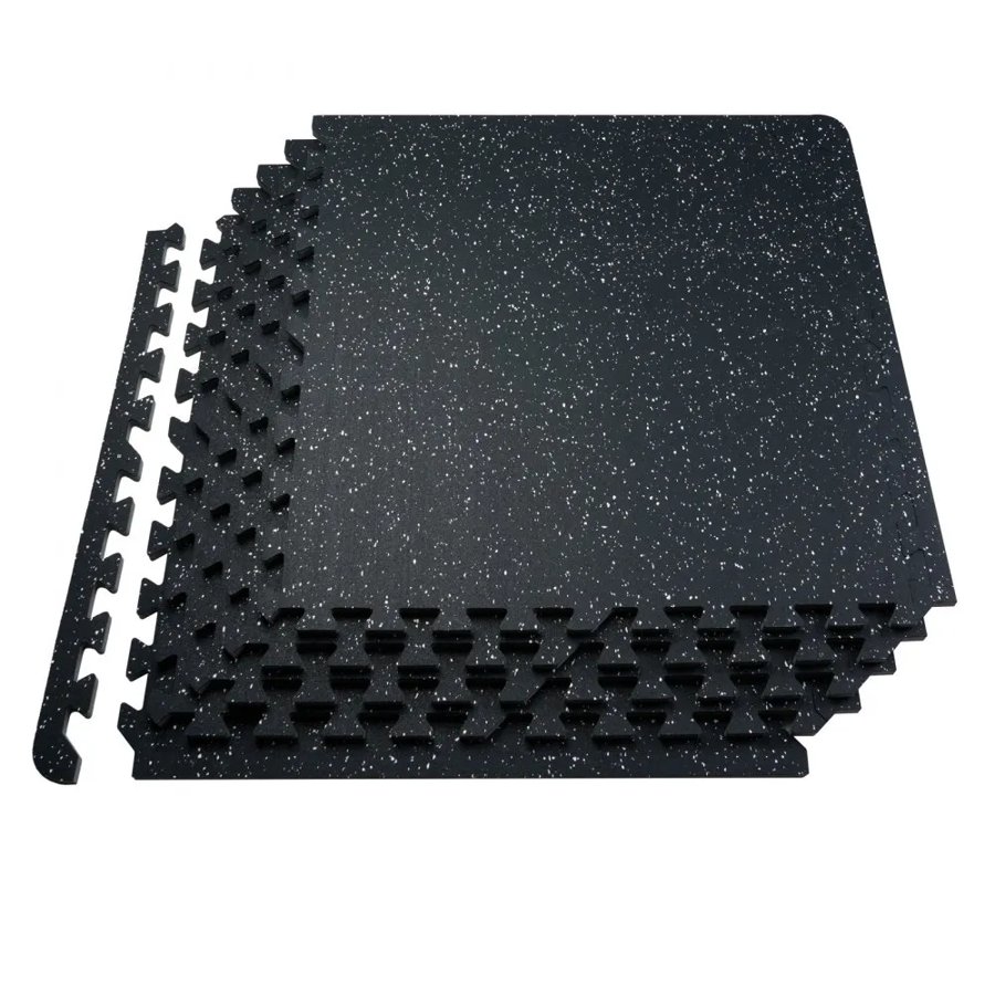 VEVOR 0.56 Inch Thick Gym Floor Mats, 25 Tiles Rubber Top with EVA Foam, 25" x 25" Gym Flooring Workout Mats with 100sq.ft Coverage, Interlocking Puzzle Gym Mats for Gym, Home, Garage, Black & White