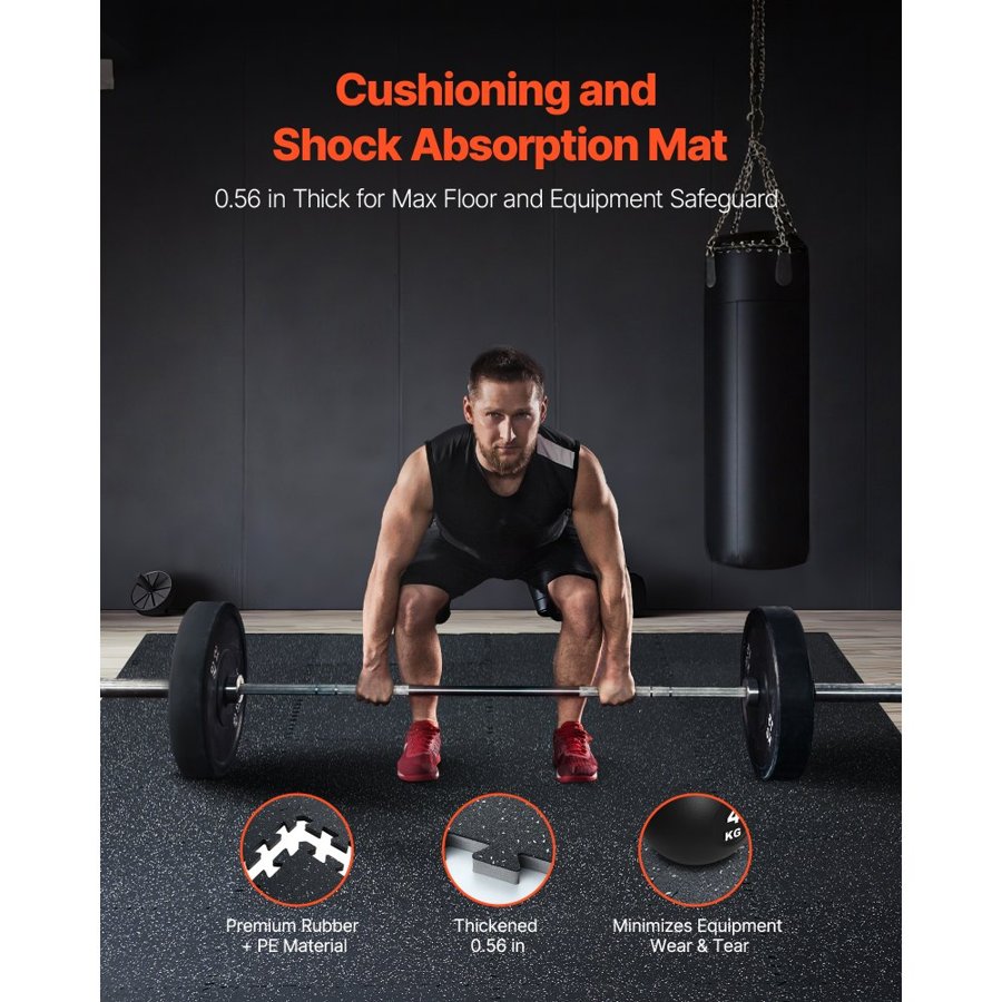 VEVOR 0.56 Inch Thick Gym Floor Mats, 25 Tiles Rubber Top with EVA Foam, 25" x 25" Gym Flooring Workout Mats with 100sq.ft Coverage, Interlocking Puzzle Gym Mats for Gym, Home, Garage, Black & White