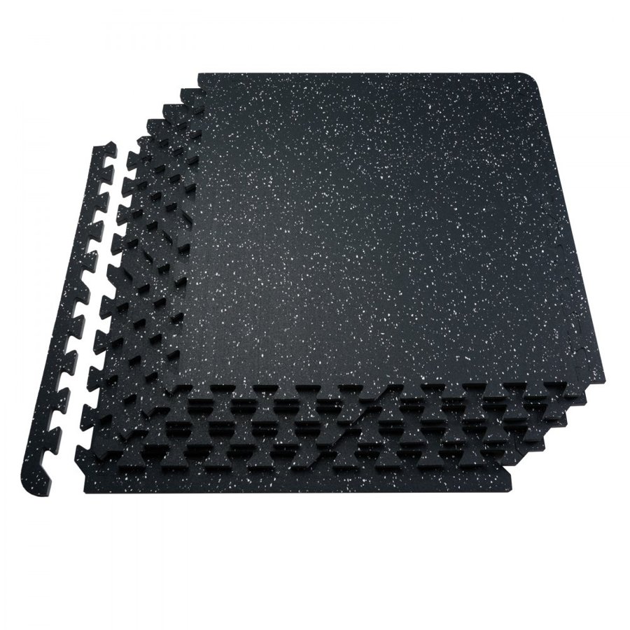 VEVOR 0.56 Inch Thick Gym Floor Mats, 6 Tiles Rubber Top with EVA Foam, 25" x 25" Gym Flooring Workout Mats with 25 sq.ft Coverage, Interlocking Puzzle Gym Mats for Gym, Home, Garage, Black & White