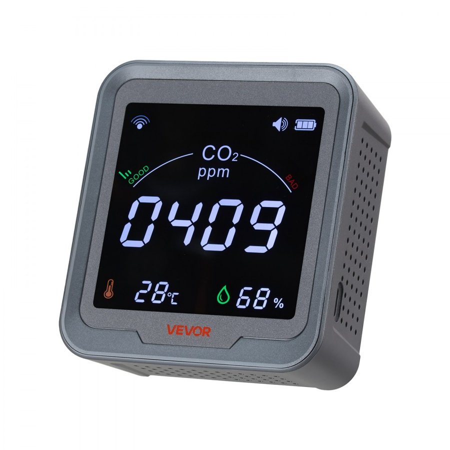 VEVOR CO2 Monitor for Home – 400–5000ppm, 2000mAh Battery