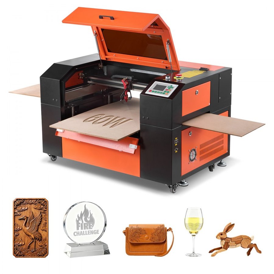 VEVOR 60W CO2 Laser Engraver, 600 x 400 mm, CO2 Laser Engraver Cutter Machine with 4 Way Pass Air Assist, Engraving Cutting Machine, Compatible with LightBurn CorelDRAW RDWorks, for Wood Acrylic Glass